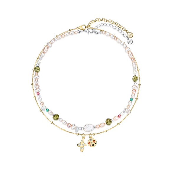 y2k-kawaii-fashion-Baroque Pearl Rainbow Beaded Necklace-Pinky Dollz