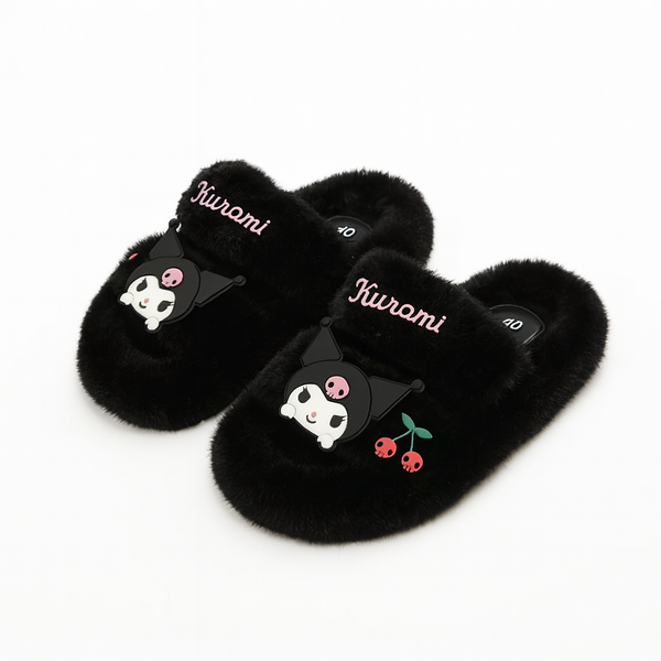 y2k-kawaii-fashion-Kuromi Sanrio Plush Slippers-Pinky Dollz