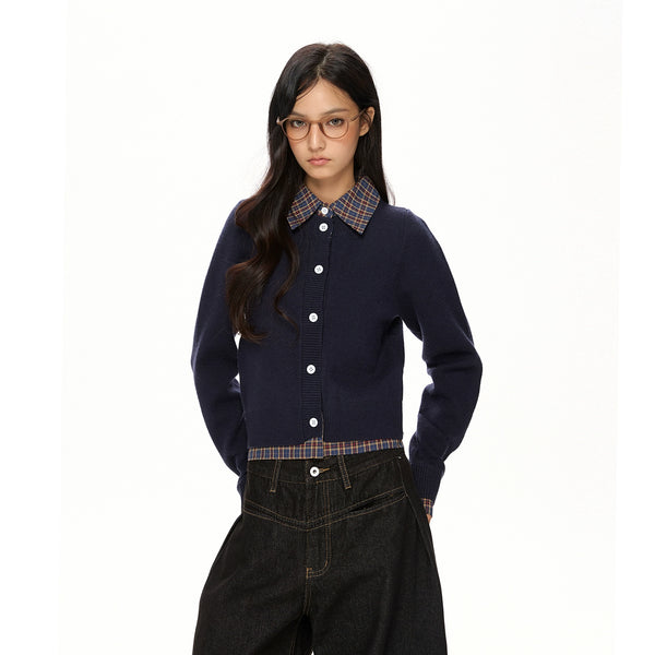 y2k-kawaii-fashion-Checked Collar Colorblock Cardigan-Pinky Dollz