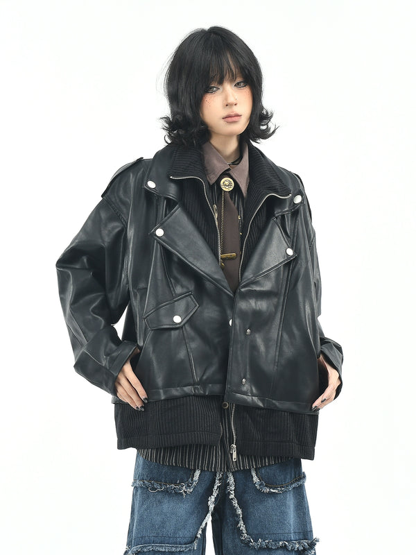 y2k-kawaii-fashion-Oversized Black Moto Jacket-Pinky Dollz