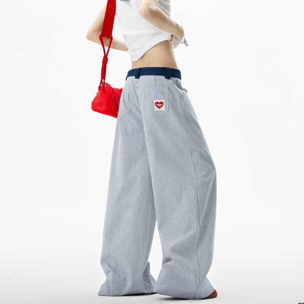 y2k-kawaii-fashion-Blue & White Pinstripe Wide-Leg Pants-Pinky Dollz