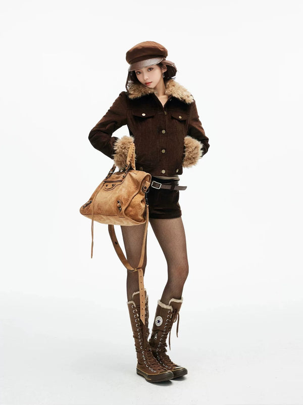 y2k-kawaii-fashion-Brown Corduroy Jacket-Pinky Dollz