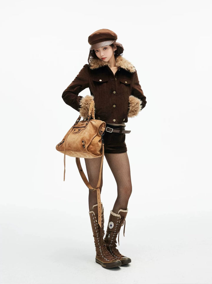 y2k-kawaii-fashion-Brown Corduroy Jacket-Pinky Dollz