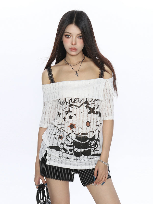 y2k-kawaii-fashion-Hello Kitty Off-Shoulder Top-Pinky Dollz