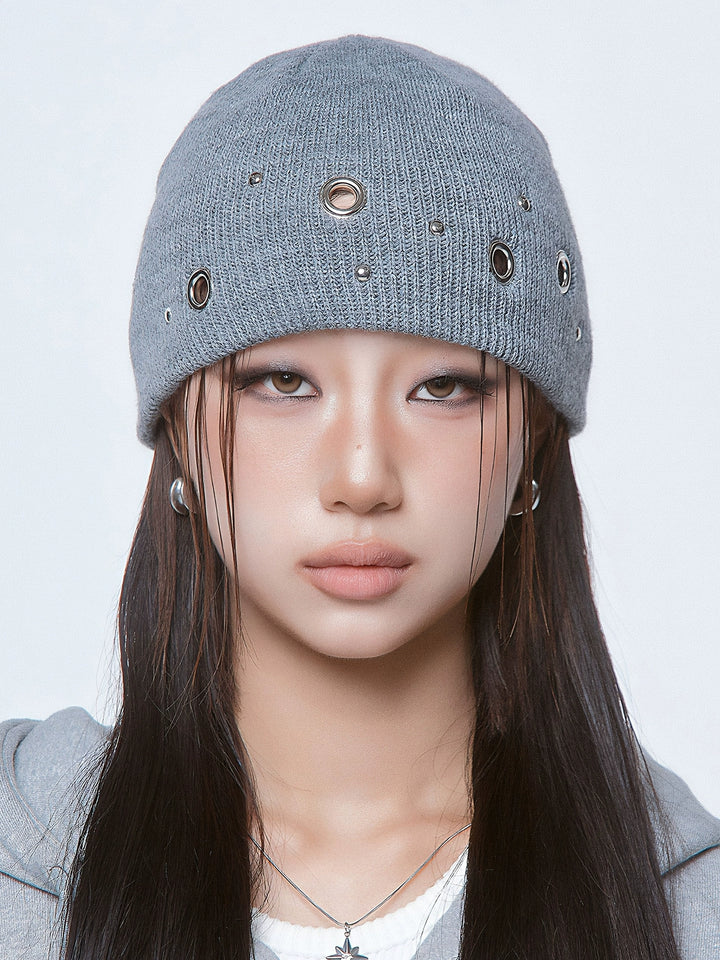 y2k-kawaii-fashion-Soft Knit Eyelet Winter Beanie-Pinky Dollz