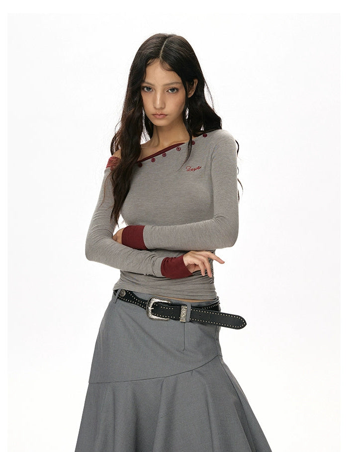 y2k-kawaii-fashion-Off-Shoulder Layered Long Sleeve Top-Pinky Dollz