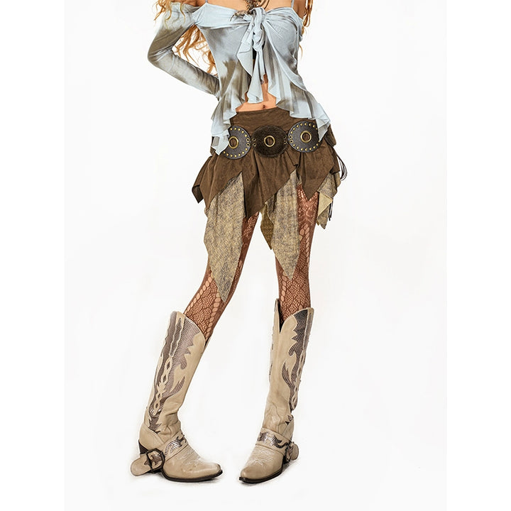 y2k-kawaii-fashion-Boho Patchwork Asymmetric Mini Skirt-Pinky Dollz