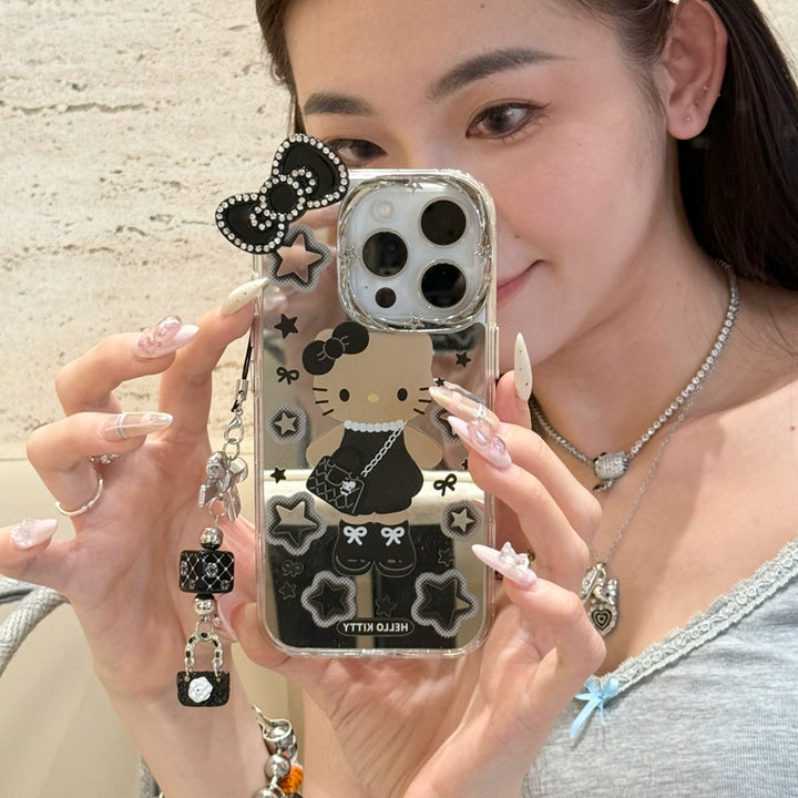 y2k-kawaii-fashion-Hello Kitty Black Bow Mirror Phone Case-Pinky Dollz