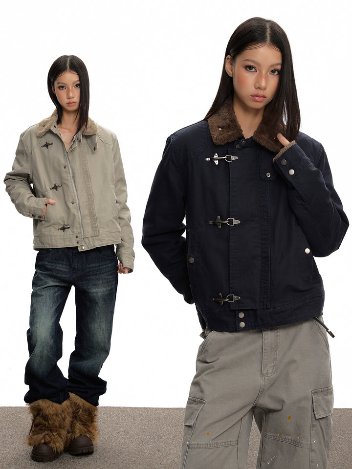 y2k-kawaii-fashion-Fleece-Lined Buckle Lapel Jacket-Pinky Dollz