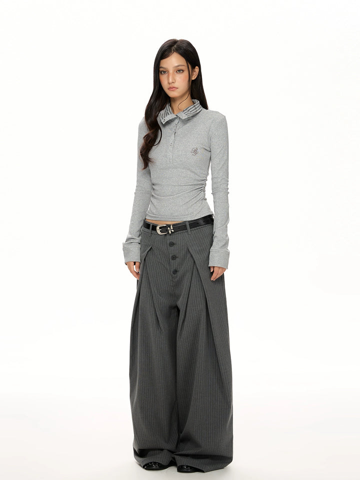 y2k-kawaii-fashion-Striped Wide-Leg Trousers-Pinky Dollz