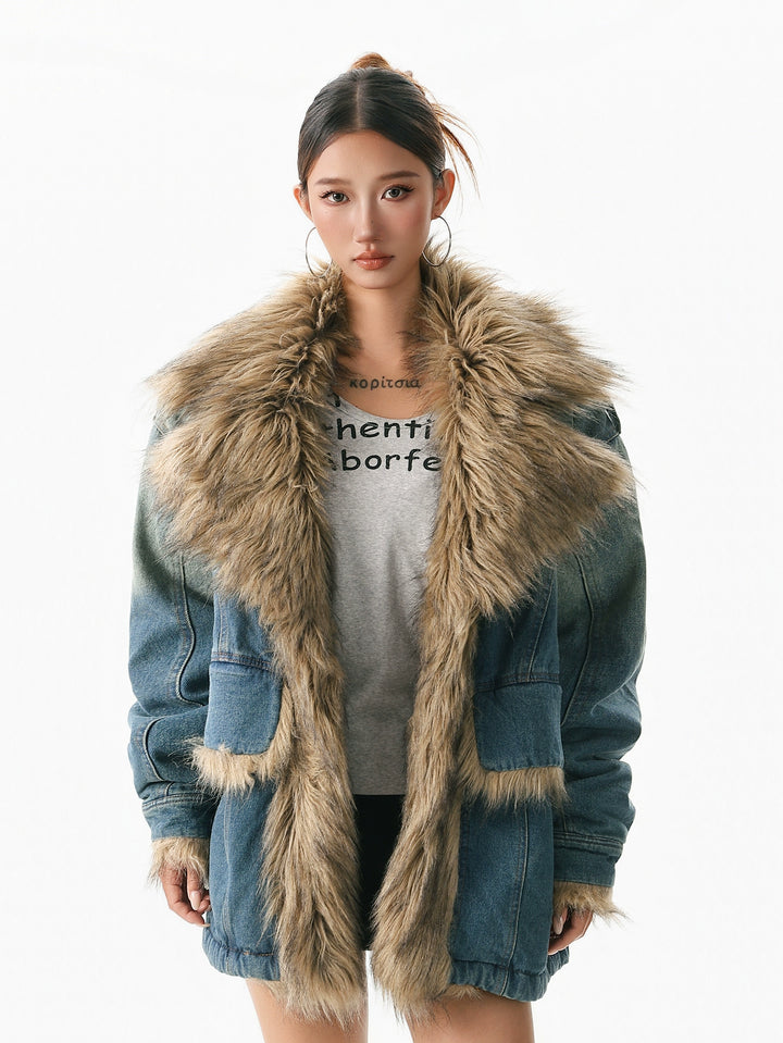 y2k-kawaii-fashion-Y2K Fur-Collar Washed Denim Jacket-Pinky Dollz