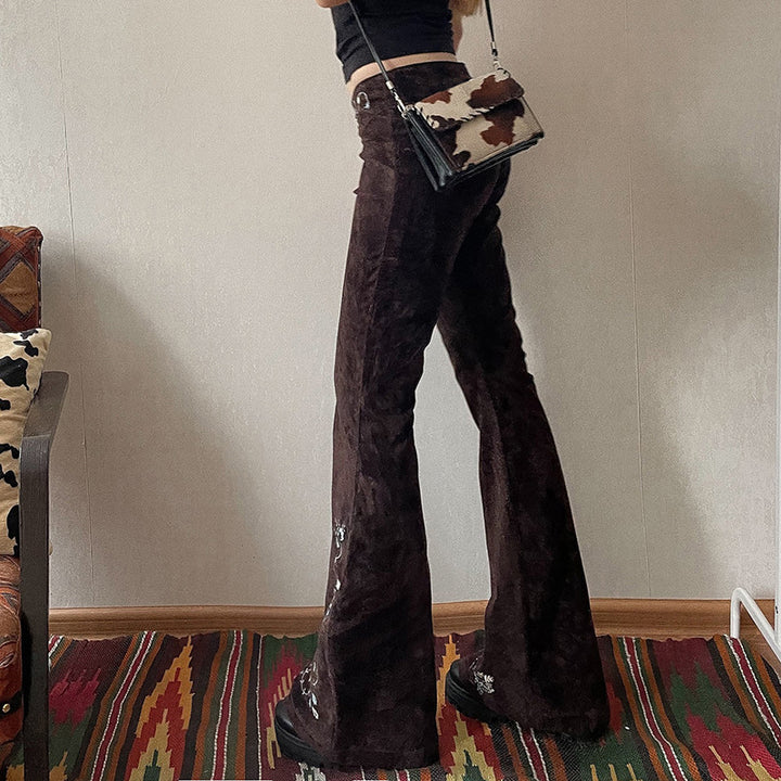 y2k-kawaii-fashion-Boho Embroidered Black Flare Jeans-Pinky Dollz