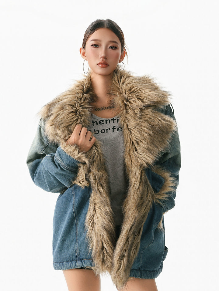 y2k-kawaii-fashion-Y2K Fur-Collar Washed Denim Jacket-Pinky Dollz