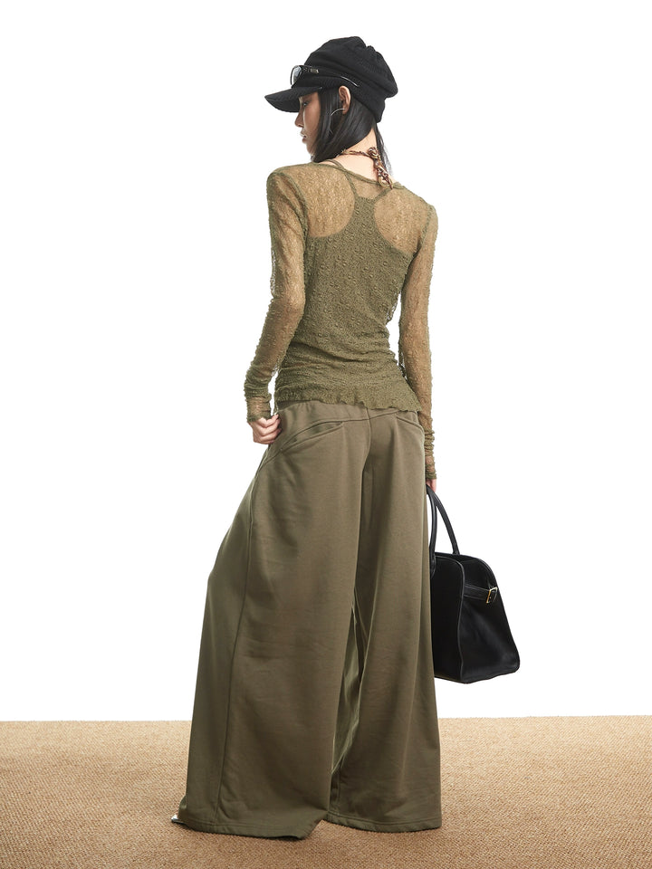 y2k-kawaii-fashion-Olive Sheer Lace Ruched Top-Pinky Dollz