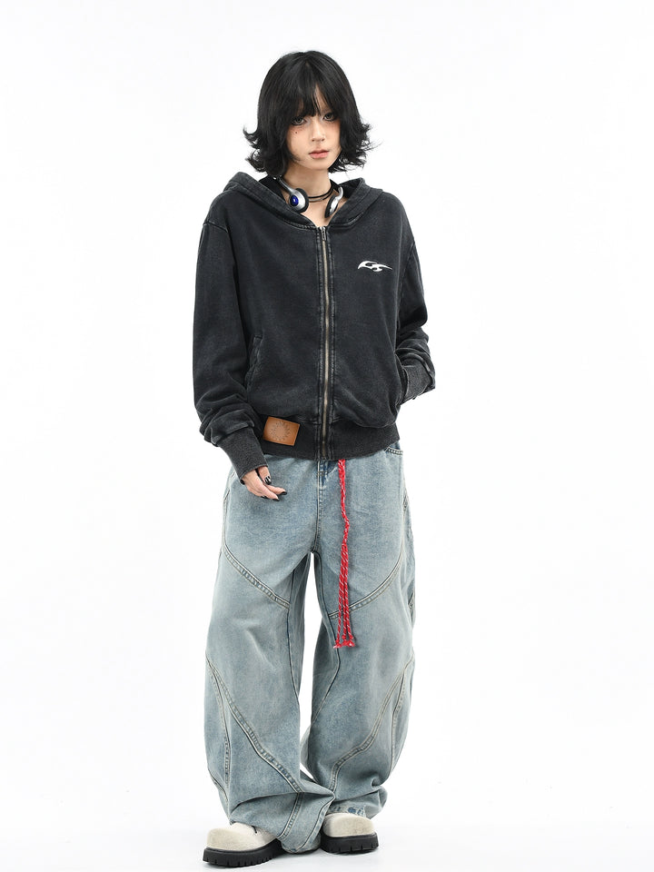 y2k-kawaii-fashion-Washed Zip Hoodie-Pinky Dollz