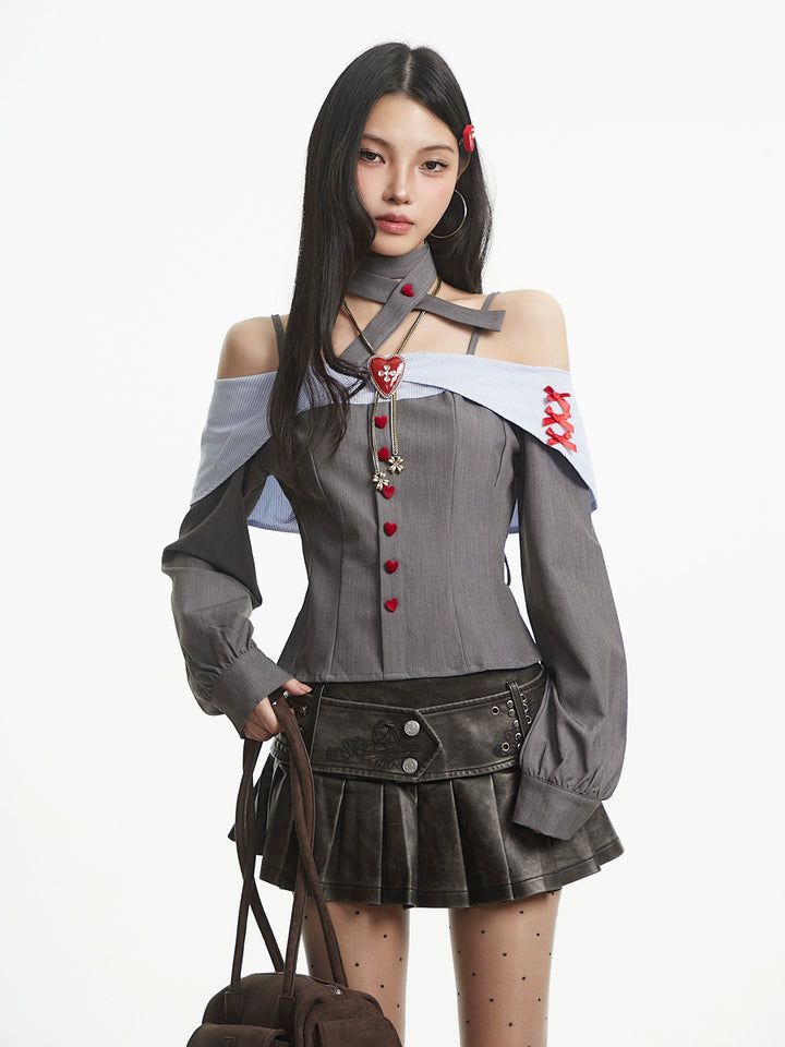 y2k-kawaii-fashion-Heartbreaker Off-Shoulder Shirt Top-Pinky Dollz