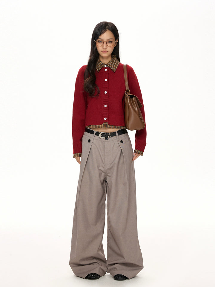 y2k-kawaii-fashion-Checked Collar Colorblock Cardigan-Pinky Dollz