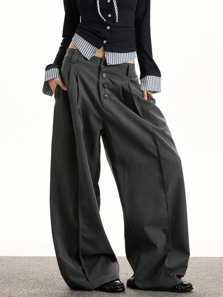 y2k-kawaii-fashion-Striped Button Down Trousers-Pinky Dollz