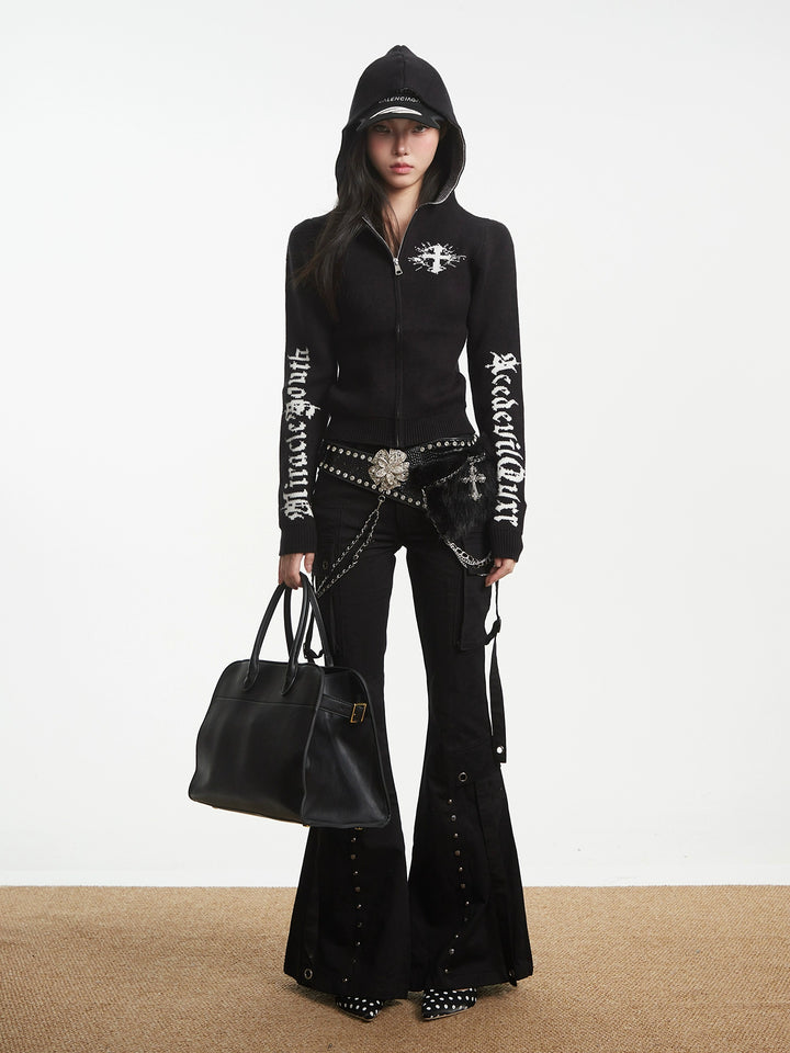 y2k-kawaii-fashion-Crossfire Knit Zip Hoodie-Pinky Dollz