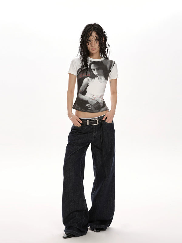 y2k-kawaii-fashion-Dark Blue Low-Waist Straight Leg Jeans-Pinky Dollz