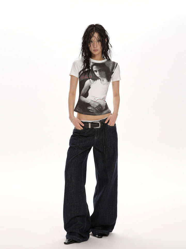 y2k-kawaii-fashion-Dark Blue Low-Waist Straight Leg Jeans-Pinky Dollz