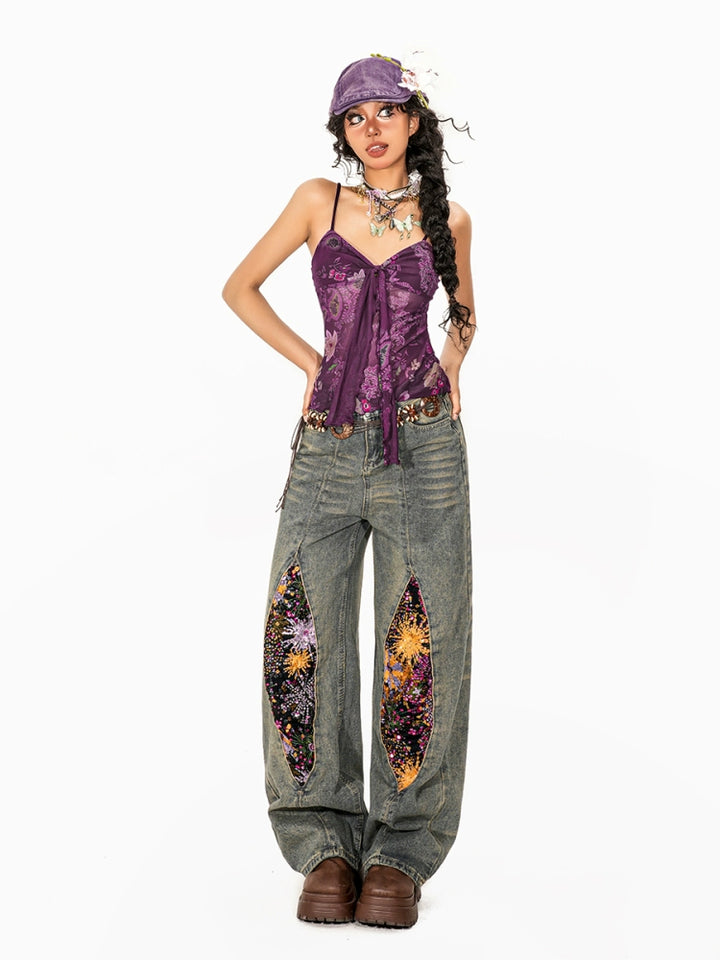 y2k-kawaii-fashion-Firework Embroidery Wide-Leg Jeans-Pinky Dollz