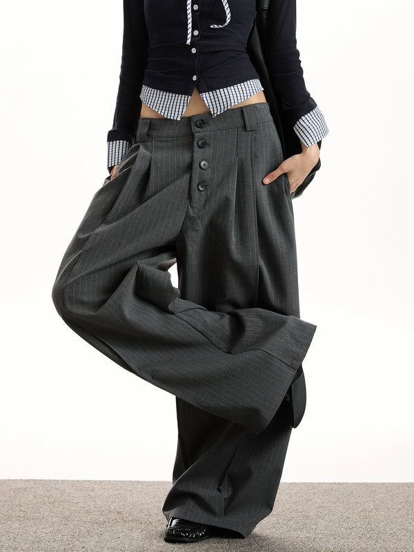 y2k-kawaii-fashion-Striped Button Down Trousers-Pinky Dollz