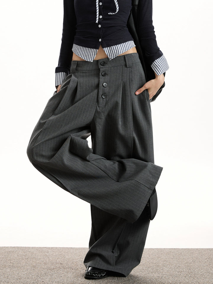 y2k-kawaii-fashion-Striped Button Down Trousers-Pinky Dollz