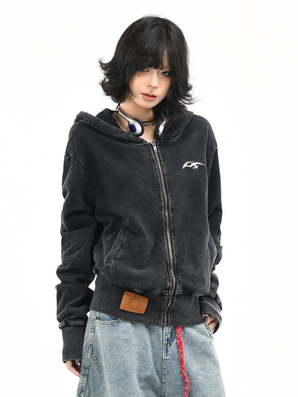 y2k-kawaii-fashion-Washed Zip Hoodie-Pinky Dollz