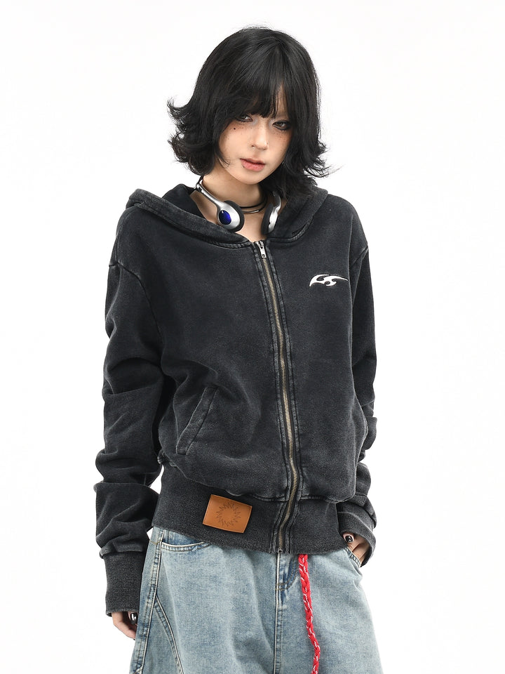 y2k-kawaii-fashion-Washed Zip Hoodie-Pinky Dollz