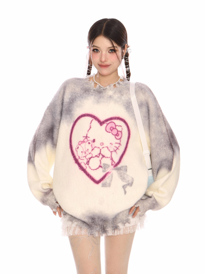 y2k-kawaii-fashion-Hello Kitty Heart Fuzzy Sweater-Pinky Dollz