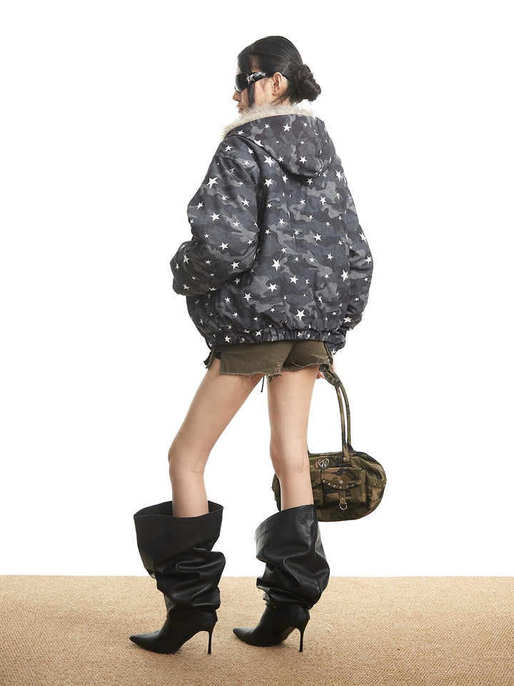 y2k-kawaii-fashion-Starlight Camo Faux-Fur Zip Jacket-Pinky Dollz
