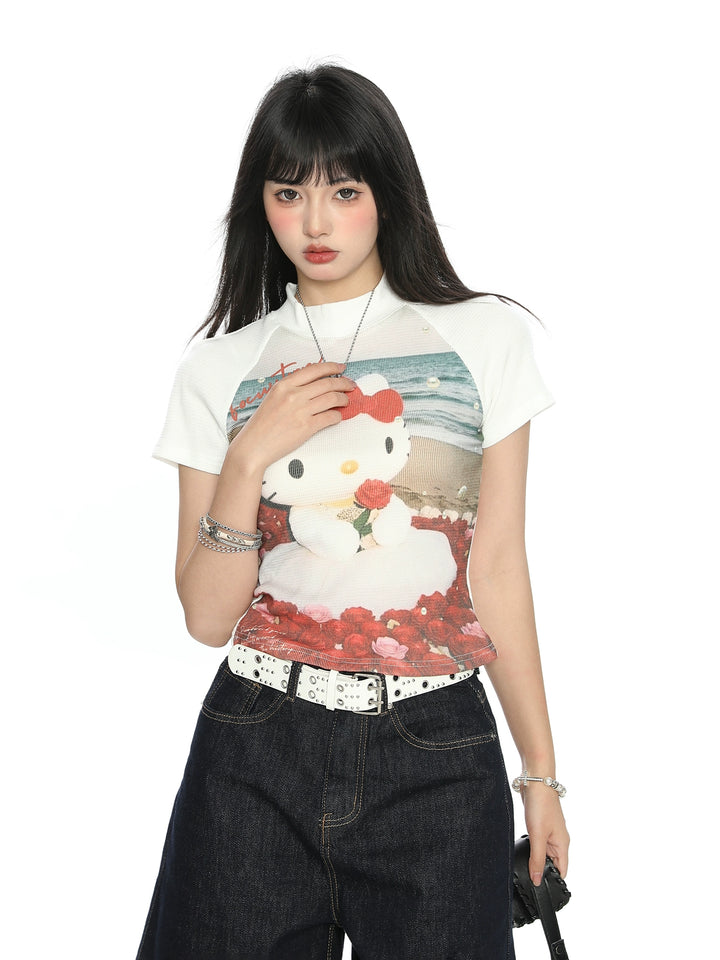 y2k-kawaii-fashion-Hello Kitty Graphic Tee-Pinky Dollz