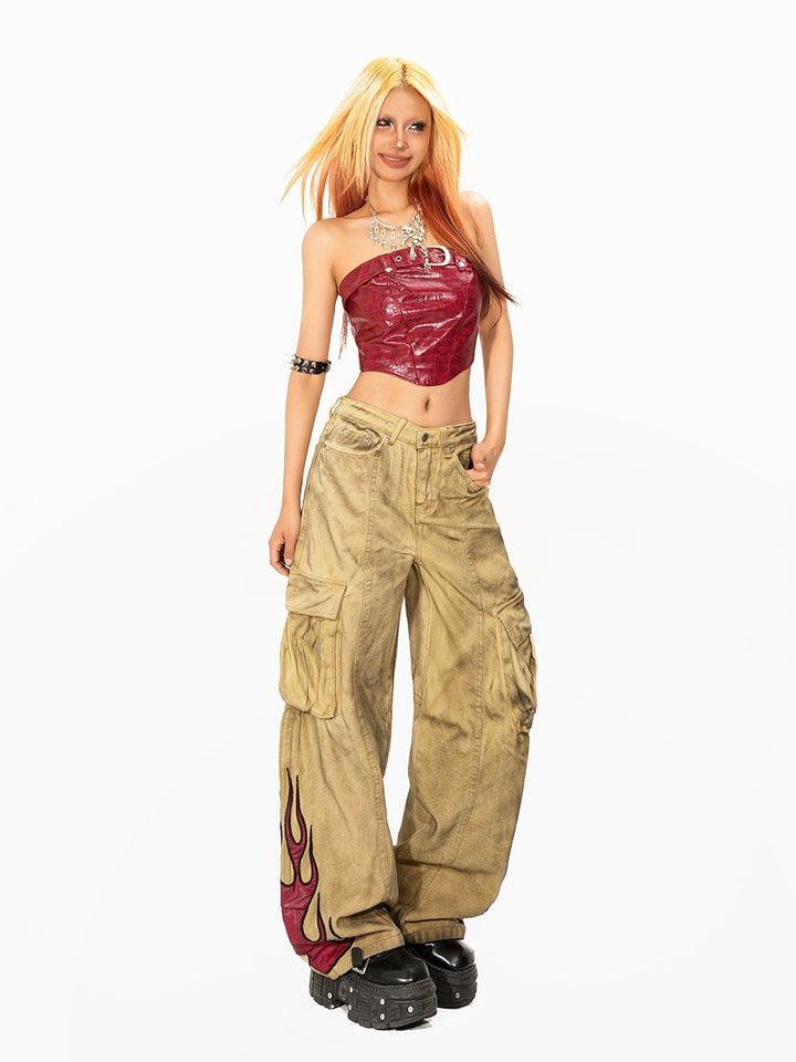 y2k-kawaii-fashion-Red Croc Strapless Corset Top-Pinky Dollz