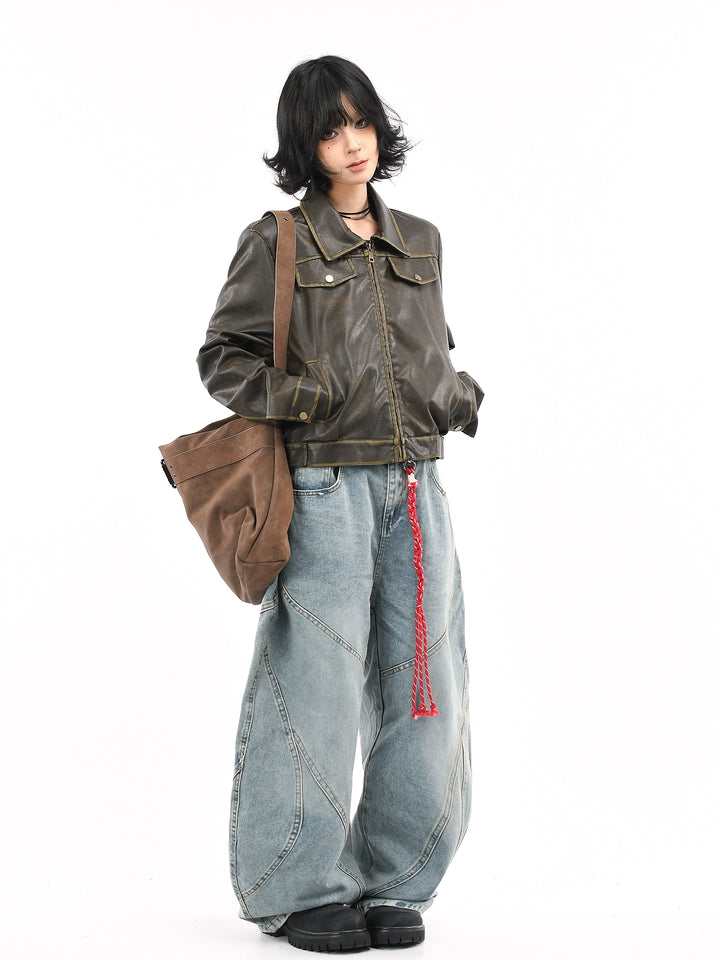 y2k-kawaii-fashion-Brown Leather Jacket-Pinky Dollz