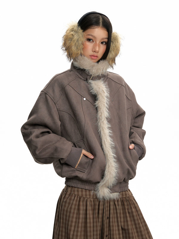 y2k-kawaii-fashion-Suede Fleece-Lined Winter Jacket-Pinky Dollz