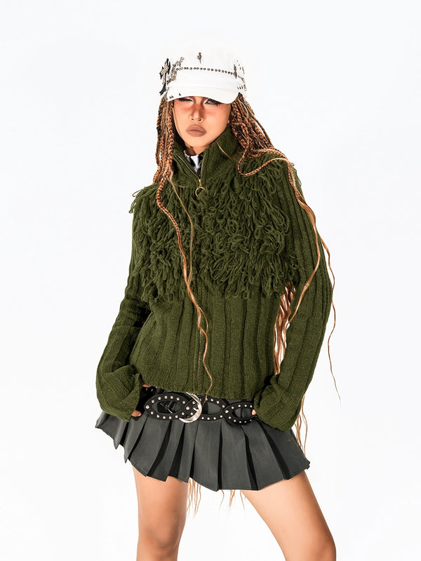 y2k-kawaii-fashion-Textured Knit Zip Cardigan-Pinky Dollz