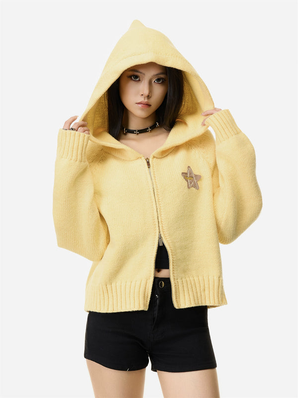 y2k-kawaii-fashion-Star Hooded Knit Sweater-Pinky Dollz