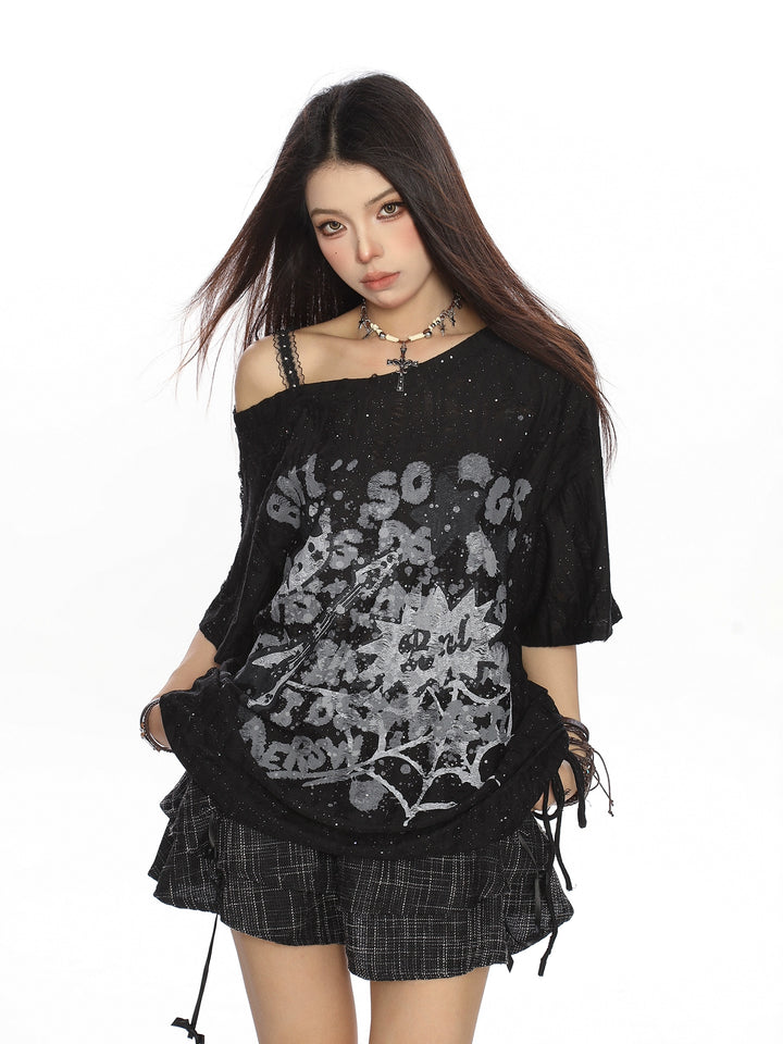 y2k-kawaii-fashion-Grunge Hello Kitty Oversized T Shirt-Pinky Dollz