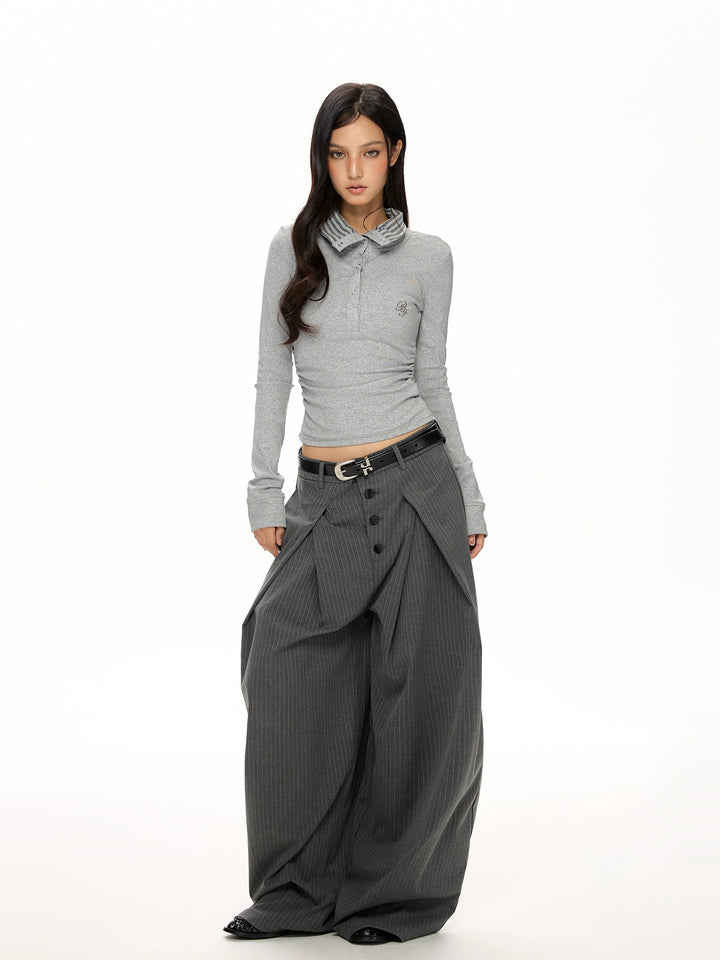 y2k-kawaii-fashion-Striped Wide-Leg Trousers-Pinky Dollz