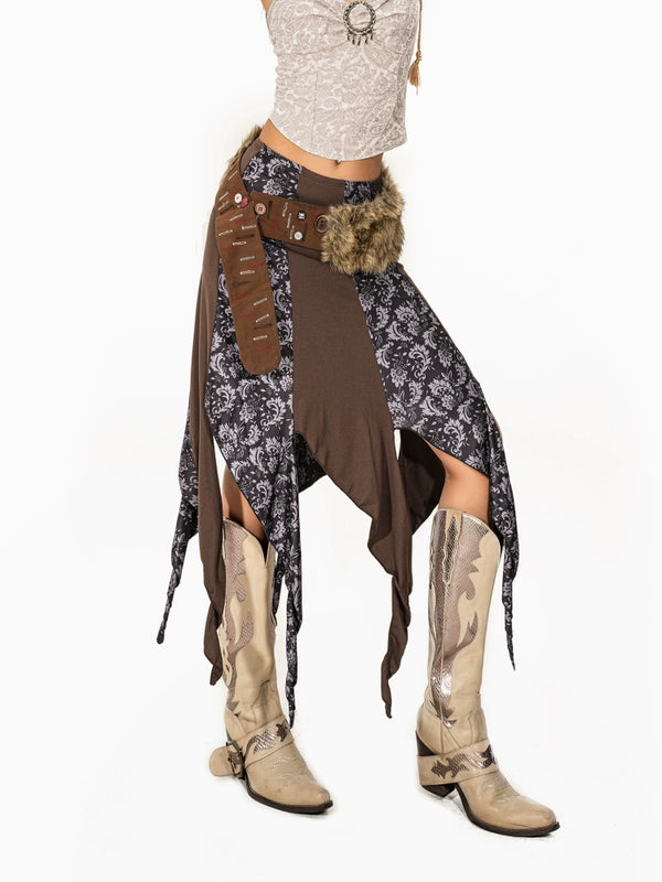 y2k-kawaii-fashion-Brown Asymmetrical Boho Skirt-Pinky Dollz