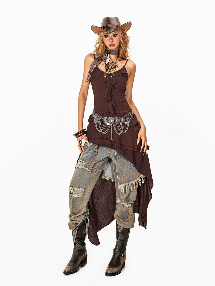 y2k-kawaii-fashion-Brown Ruffle Layered Dress-Pinky Dollz