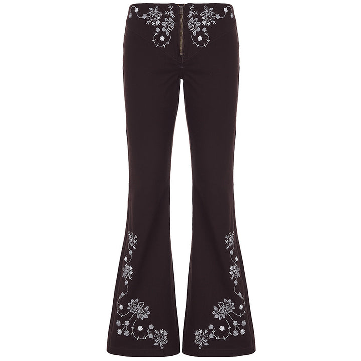 y2k-kawaii-fashion-Boho Embroidered Black Flare Jeans-Pinky Dollz
