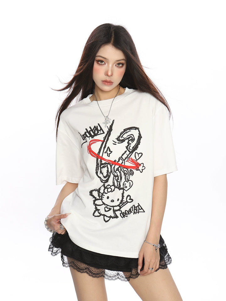 y2k-kawaii-fashion-Retro Hello Kitty Graphic Tee-Pinky Dollz