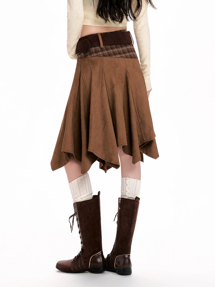 y2k-kawaii-fashion-Plaid Panel Asymmetrical Midi Skirt-Pinky Dollz