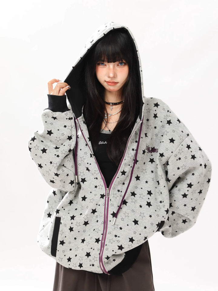 y2k-kawaii-fashion-Y2K Star Print Hoodie-Pinky Dollz