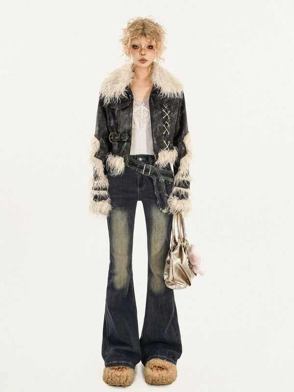 y2k-kawaii-fashion-Faux Fur Trim Leather Jacket-Pinky Dollz