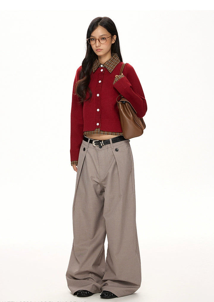 y2k-kawaii-fashion-Checked Collar Colorblock Cardigan-Pinky Dollz