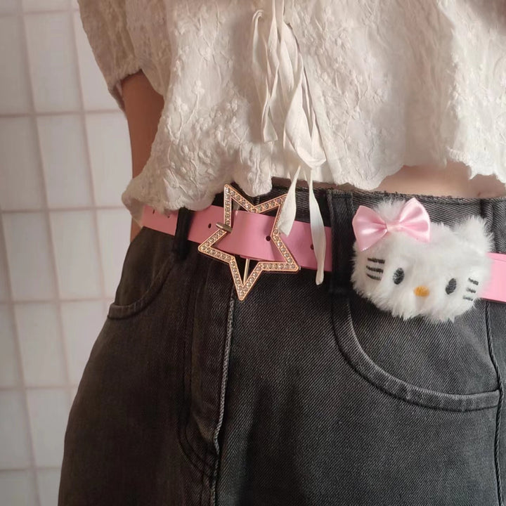 y2k-kawaii-fashion-Hello Kitty Rhinestone Star Belt-Pinky Dollz