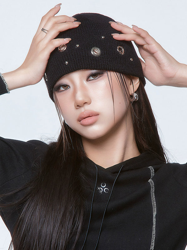 y2k-kawaii-fashion-Soft Knit Eyelet Winter Beanie-Pinky Dollz